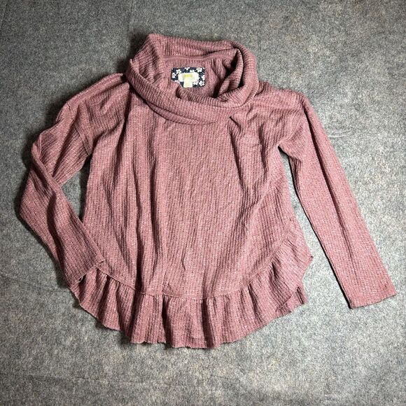 Maeve Anthropologie Top Womens Small Rib Knit Cowl Neck Mauve Pink Shirt - Picture 1 of 7